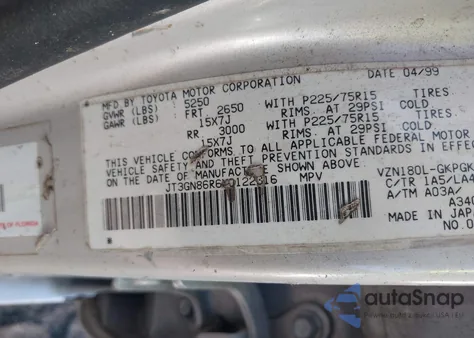 1999 Toyota 4Runner Sr5 V6 из США, поврежденный, VIN JT3GN86R6X0122316